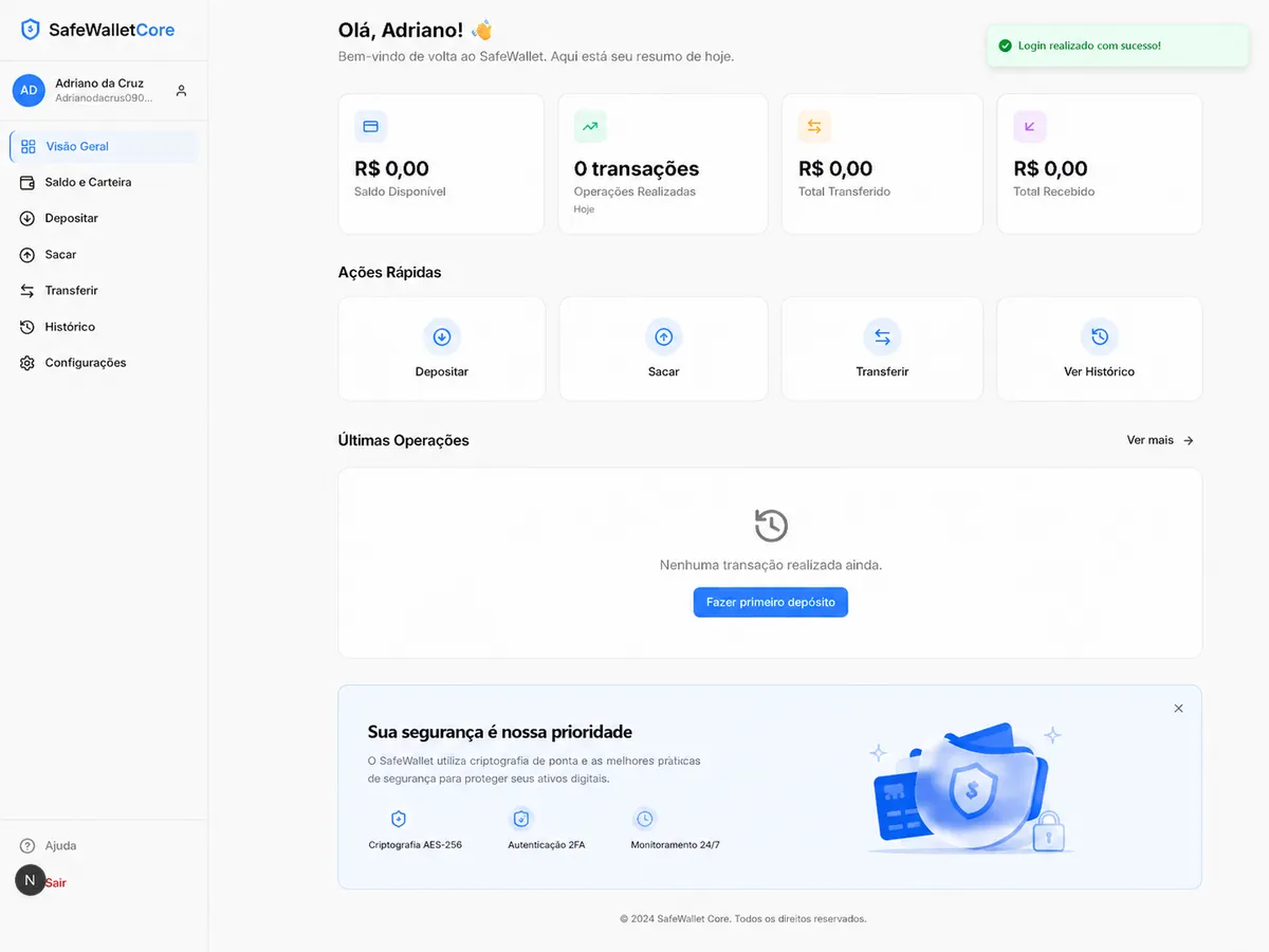 Visual do projeto SafeWallet Core